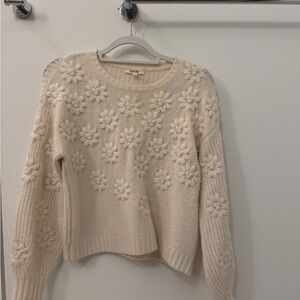 Splendid Cream Daisy Appliqué Crewneck Sweater